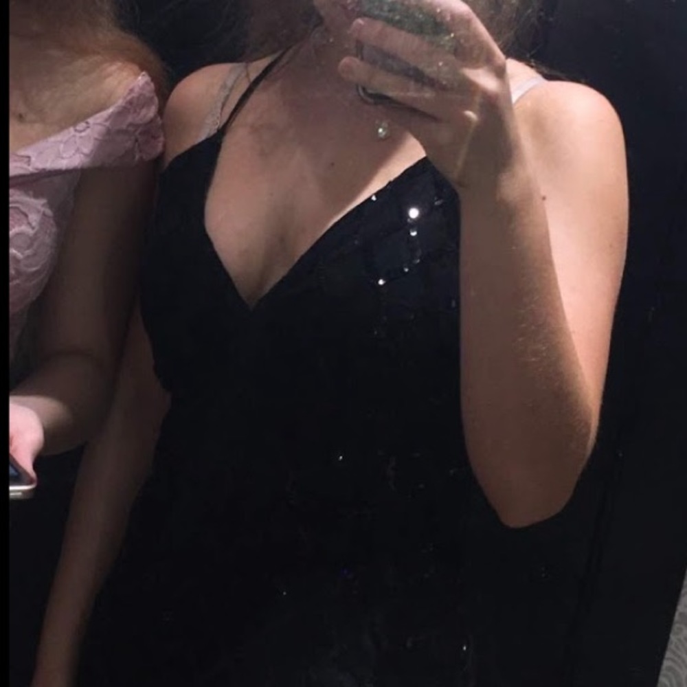 Black prom dress with train
